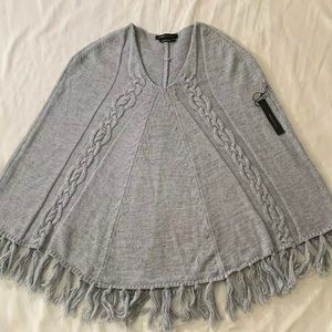 BCBG Maxazria Gray Fringe Poncho Sweater New L/XL